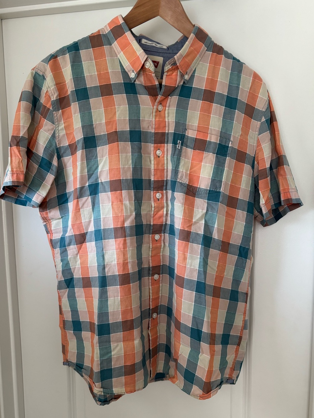 Levi’s Plaid Short-Sleeve Button-Down Shirt - Orange/Teal